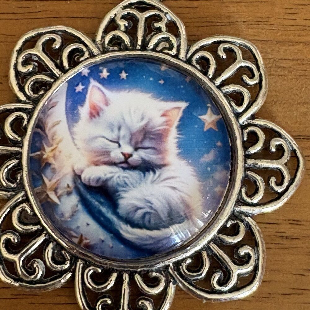 Cat Kitten Moon Celestial Stars Art Flower Pendant Charm (No Chain) Gift 3